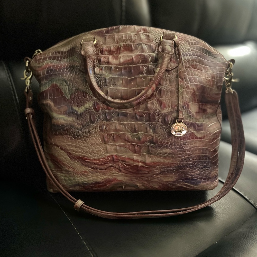 Authentic Brahmin Blue and Red Shoulder Bag with Textured Finish